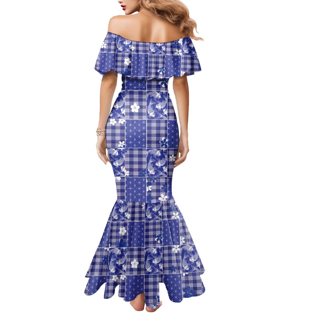 Blue Palaka Japanese Patterns Mermaid Dress Koi Fish Asanoha Sakura Patchwork Stylized LT14 - Polynesian Pride