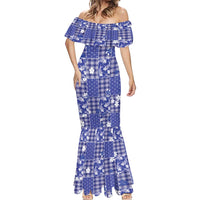 Blue Palaka Japanese Patterns Mermaid Dress Koi Fish Asanoha Sakura Patchwork Stylized LT14 - Polynesian Pride