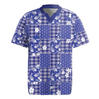 Blue Palaka Japanese Patterns Rugby Jersey Koi Fish Asanoha Sakura Patchwork Stylized LT14 Blue - Polynesian Pride
