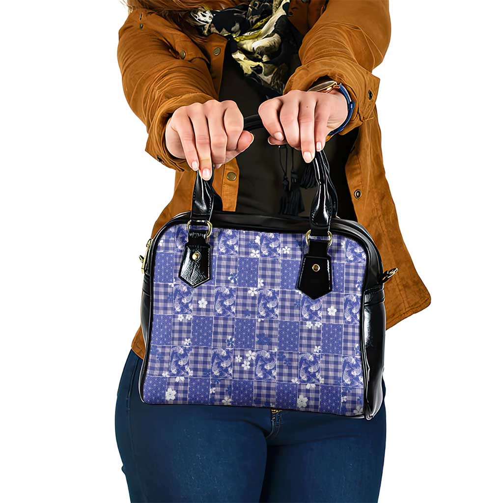 Blue Palaka Japanese Patterns Shoulder Handbag Koi Fish Asanoha Sakura Patchwork Stylized LT14 One Size Blue - Polynesian Pride