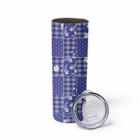 Blue Palaka Japanese Patterns Skinny Tumbler Koi Fish Asanoha Sakura Patchwork Stylized LT14 - Polynesian Pride