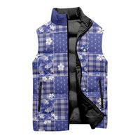 Blue Palaka Japanese Patterns Sleeveless Puffer Jacket Koi Fish Asanoha Sakura Patchwork Stylized LT14 - Polynesian Pride