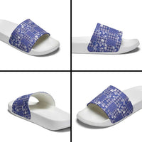 Blue Palaka Japanese Patterns Slide Sandals Koi Fish Asanoha Sakura Patchwork Stylized LT14 - Polynesian Pride