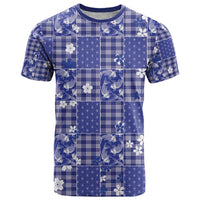 Blue Palaka Japanese Patterns T Shirt Koi Fish Asanoha Sakura Patchwork Stylized LT14 Blue - Polynesian Pride