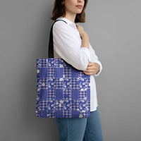Blue Palaka Japanese Patterns Tote Bag Koi Fish Asanoha Sakura Patchwork Stylized LT14 - Polynesian Pride