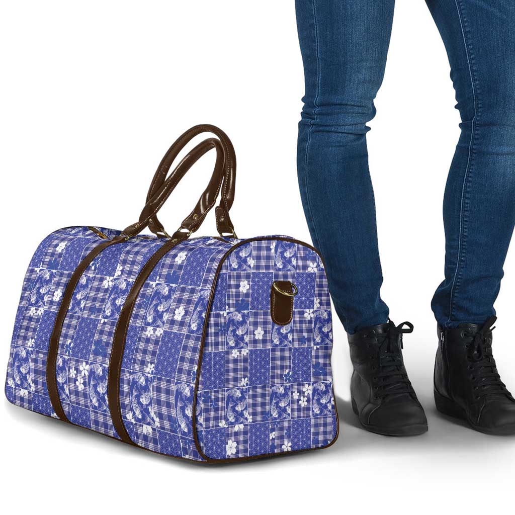 Blue Palaka Japanese Patterns Travel Bag Koi Fish Asanoha Sakura Patchwork Stylized LT14 - Polynesian Pride