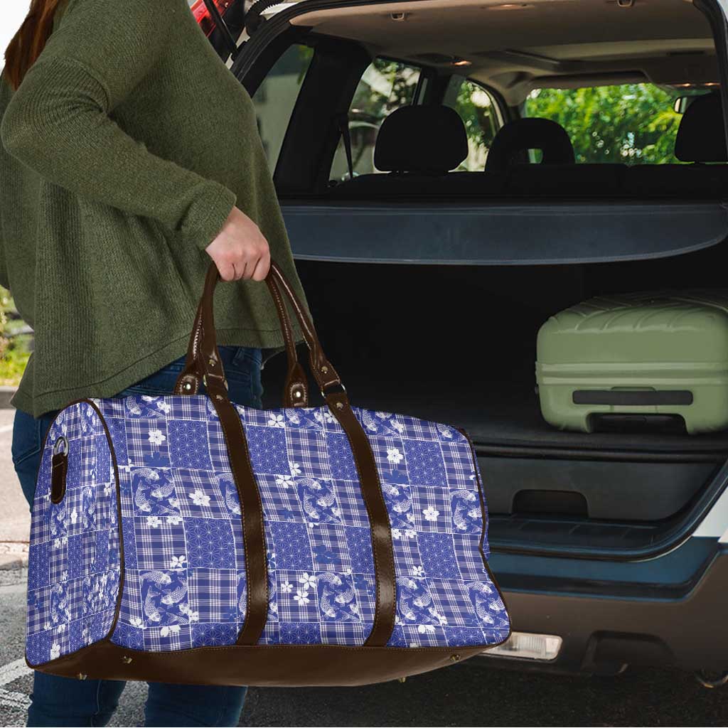 Blue Palaka Japanese Patterns Travel Bag Koi Fish Asanoha Sakura Patchwork Stylized LT14 - Polynesian Pride