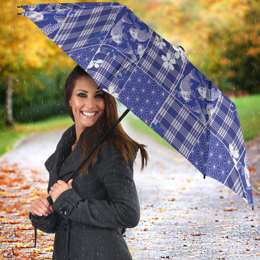 Blue Palaka Japanese Patterns Umbrella Koi Fish Asanoha Sakura Patchwork Stylized LT14 - Polynesian Pride