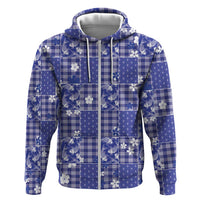 Blue Palaka Japanese Patterns Zip Hoodie Koi Fish Asanoha Sakura Patchwork Stylized LT14 Zip Hoodie Blue - Polynesian Pride
