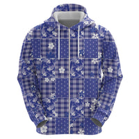 Blue Palaka Japanese Patterns Zip Hoodie Koi Fish Asanoha Sakura Patchwork Stylized LT14 - Polynesian Pride