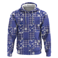 Blue Palaka Japanese Patterns Zip Hoodie Koi Fish Asanoha Sakura Patchwork Stylized LT14 Pullover Hoodie Blue - Polynesian Pride
