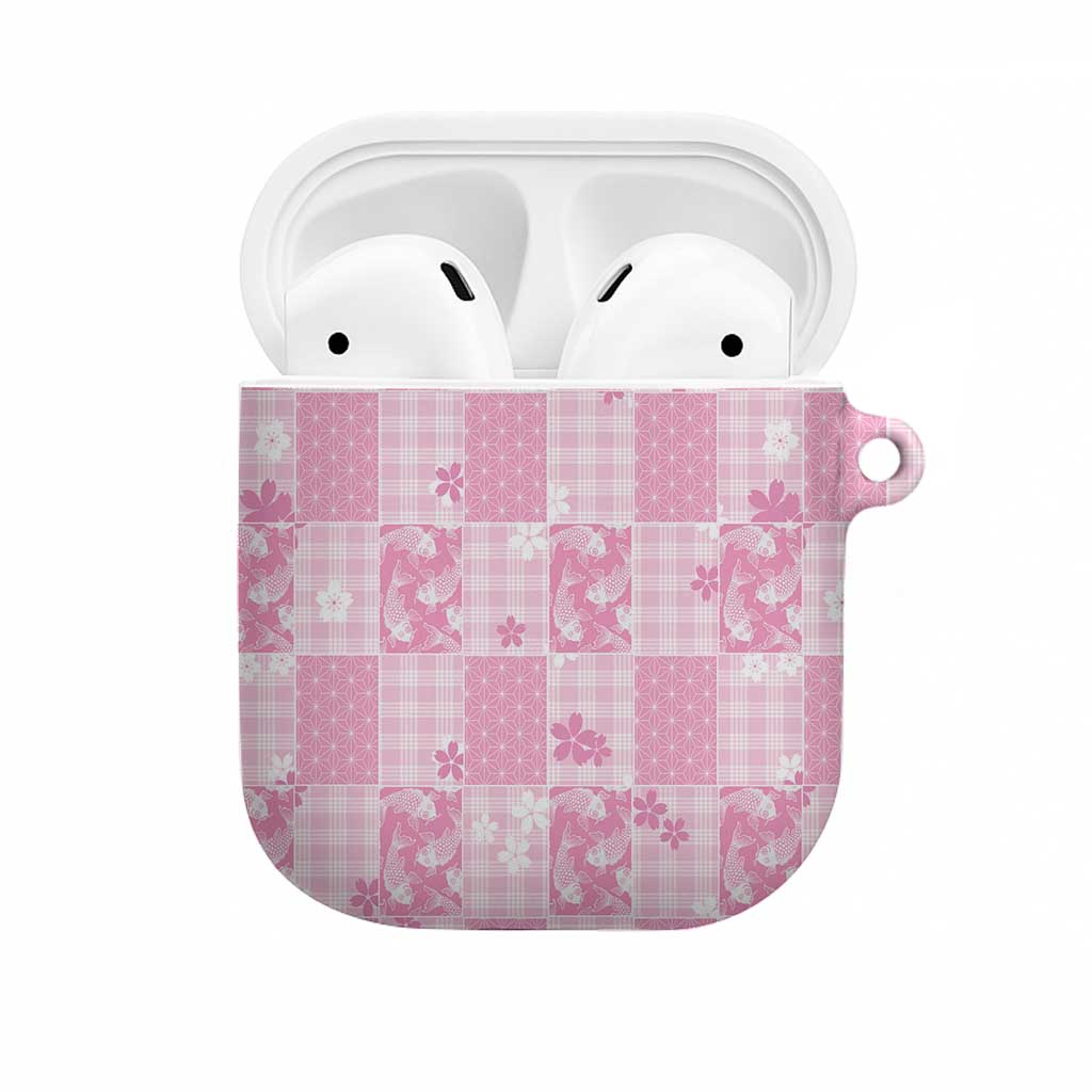Pink Palaka Japanese Patterns AirPods Case Koi Fish Asanoha Sakura Patchwork Stylized LT14 Pink - Polynesian Pride