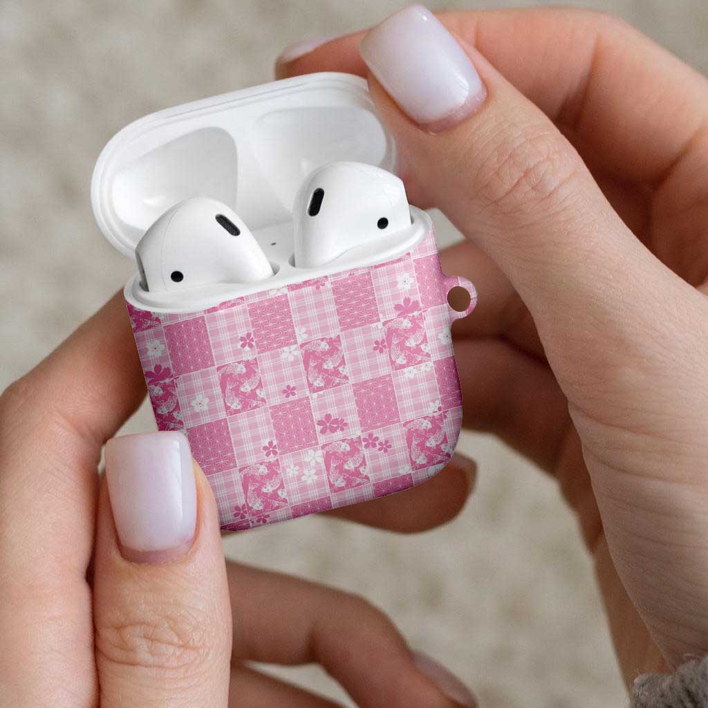 Pink Palaka Japanese Patterns AirPods Case Koi Fish Asanoha Sakura Patchwork Stylized LT14 - Polynesian Pride