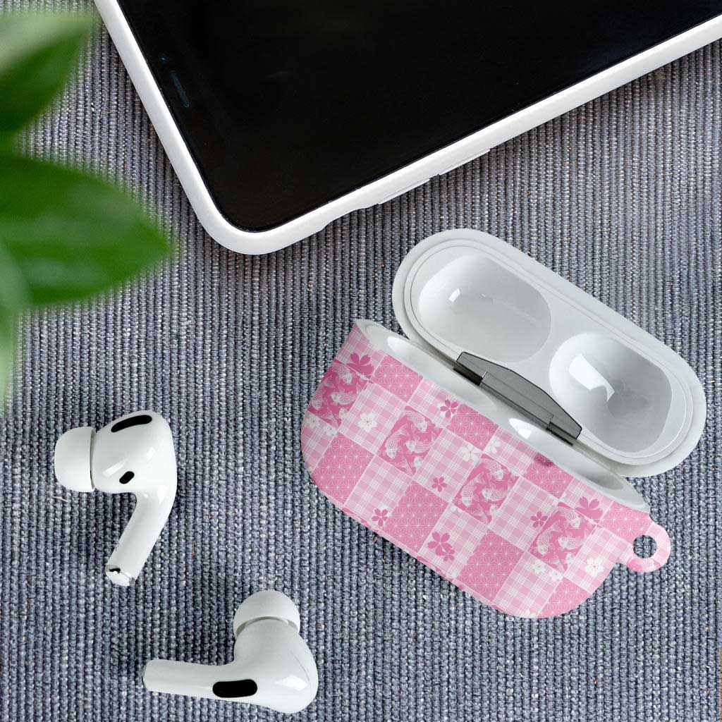 Pink Palaka Japanese Patterns AirPods Case Koi Fish Asanoha Sakura Patchwork Stylized LT14 - Polynesian Pride