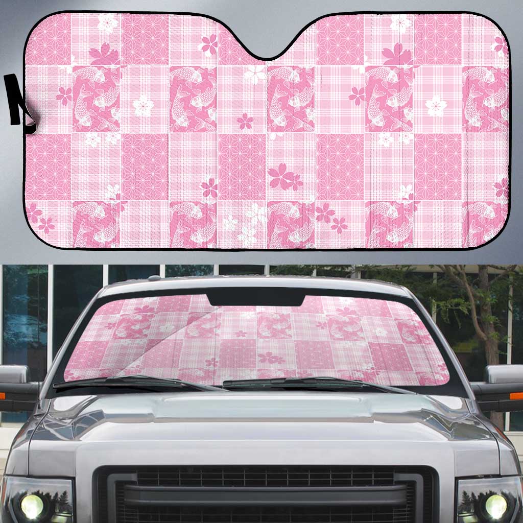 Pink Palaka Japanese Patterns Auto Sun Shade Koi Fish Asanoha Sakura Patchwork Stylized LT14 Pink - Polynesian Pride
