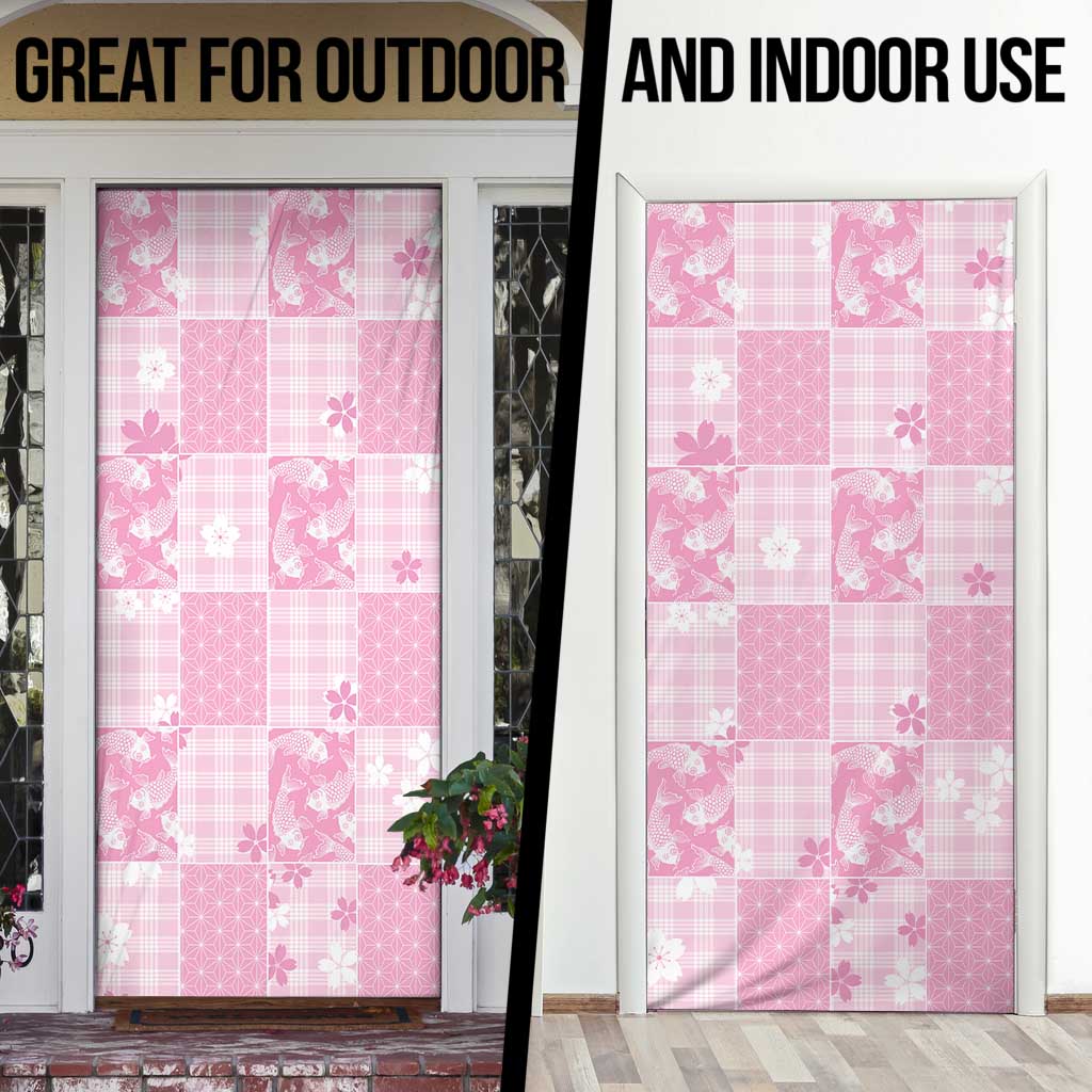 Pink Palaka Japanese Patterns Door Cover Koi Fish Asanoha Sakura Patchwork Stylized LT14 - Polynesian Pride