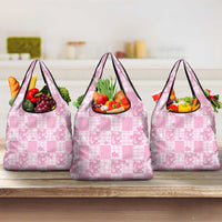 Pink Palaka Japanese Patterns Grocery Bag Koi Fish Asanoha Sakura Patchwork Stylized LT14 3-pack One Size Pink - Polynesian Pride