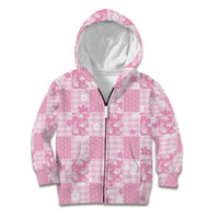 Pink Palaka Japanese Patterns Kid Hoodie Koi Fish Asanoha Sakura Patchwork Stylized LT14 Zip Hoodie Pink - Polynesian Pride