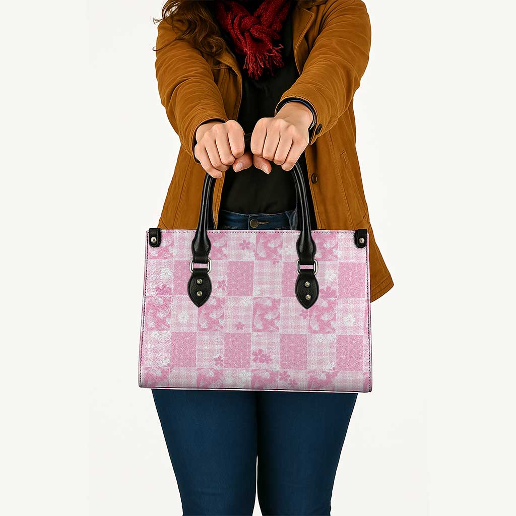 Pink Palaka Japanese Patterns Leather Bag Koi Fish Asanoha Sakura Patchwork Stylized LT14 - Polynesian Pride
