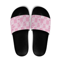 Pink Palaka Japanese Patterns Slide Sandals Koi Fish Asanoha Sakura Patchwork Stylized LT14 Pink - Polynesian Pride