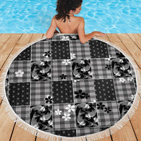 Black Palaka Japanese Patterns Beach Blanket Koi Fish Asanoha Sakura Patchwork Stylized LT14 - Polynesian Pride
