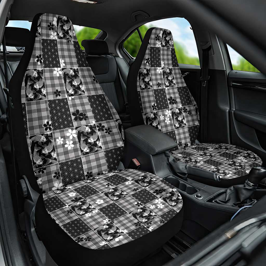 Black Palaka Japanese Patterns Car Seat Cover Koi Fish Asanoha Sakura Patchwork Stylized LT14 One Size Black - Polynesian Pride