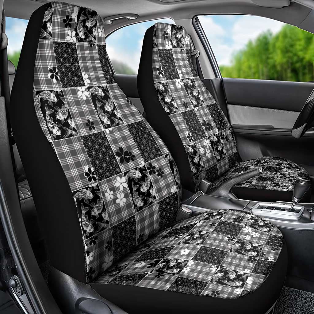 Black Palaka Japanese Patterns Car Seat Cover Koi Fish Asanoha Sakura Patchwork Stylized LT14 - Polynesian Pride