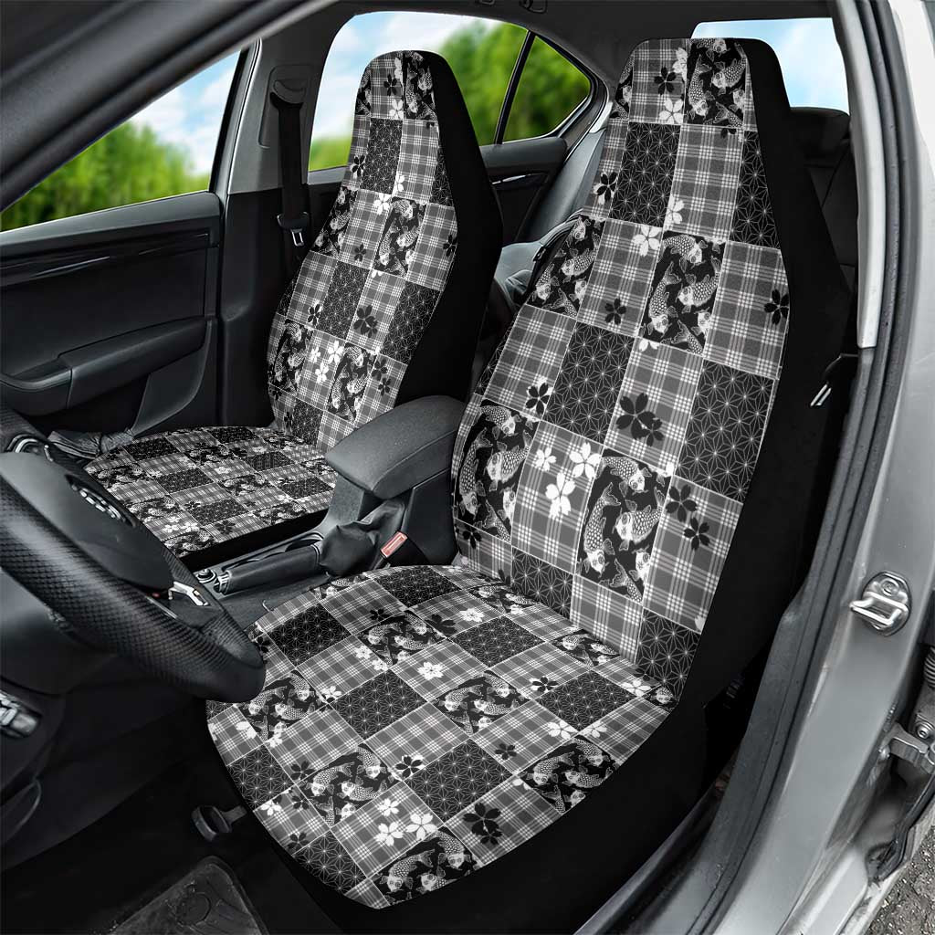 Black Palaka Japanese Patterns Car Seat Cover Koi Fish Asanoha Sakura Patchwork Stylized LT14 - Polynesian Pride