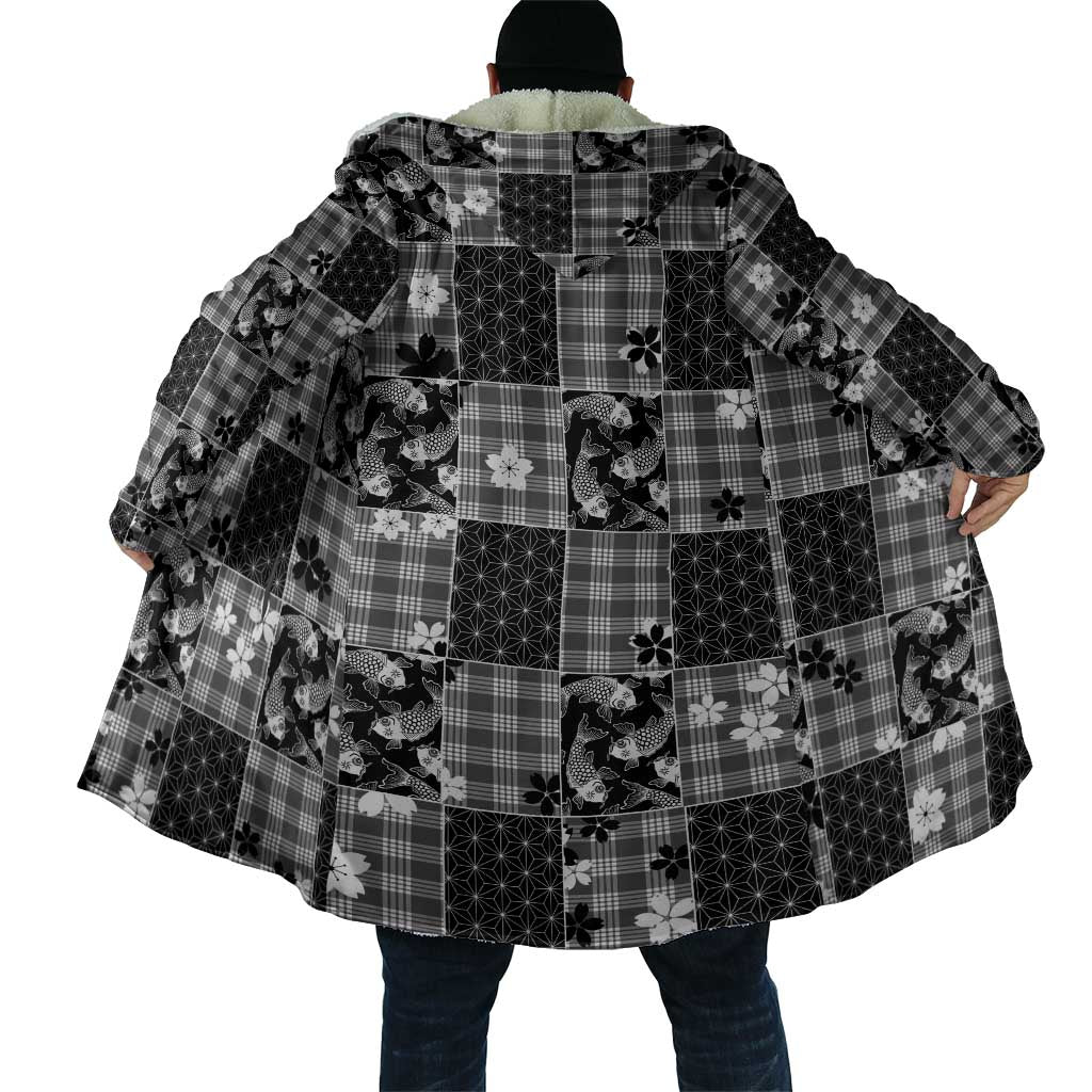 Black Palaka Japanese Patterns Cloak Koi Fish Asanoha Sakura Patchwork Stylized LT14 - Polynesian Pride