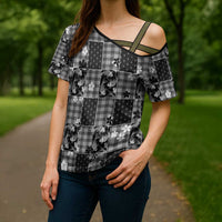 Black Palaka Japanese Patterns Cross Shoulder Shirt Koi Fish Asanoha Sakura Patchwork Stylized LT14 - Polynesian Pride