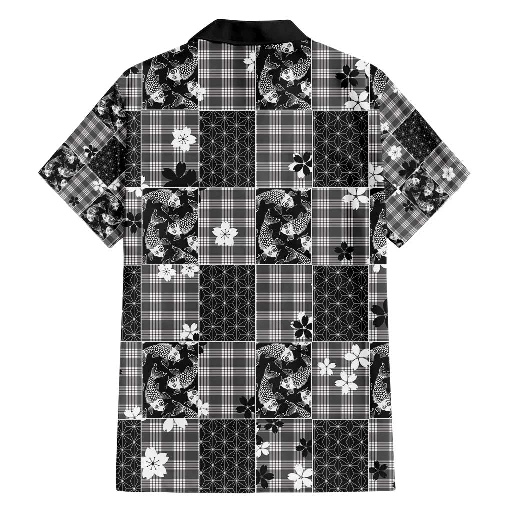 Black Palaka Japanese Patterns Hawaiian Shirt Koi Fish Asanoha Sakura Patchwork Stylized LT14 - Polynesian Pride