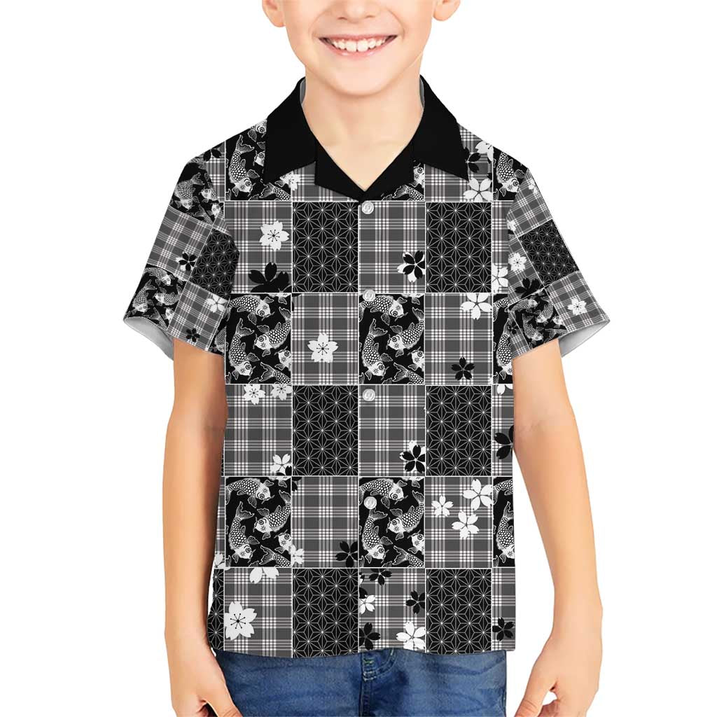 Black Palaka Japanese Patterns Hawaiian Shirt Koi Fish Asanoha Sakura Patchwork Stylized LT14 - Polynesian Pride