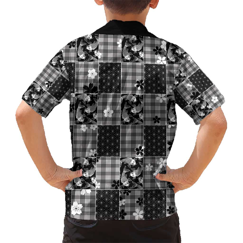 Black Palaka Japanese Patterns Hawaiian Shirt Koi Fish Asanoha Sakura Patchwork Stylized LT14 - Polynesian Pride