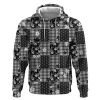 Black Palaka Japanese Patterns Hoodie Koi Fish Asanoha Sakura Patchwork Stylized LT14 Pullover Hoodie Black - Polynesian Pride
