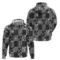 Black Palaka Japanese Patterns Hoodie Koi Fish Asanoha Sakura Patchwork Stylized LT14 - Polynesian Pride