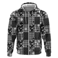 Black Palaka Japanese Patterns Hoodie Koi Fish Asanoha Sakura Patchwork Stylized LT14 Zip Hoodie Black - Polynesian Pride