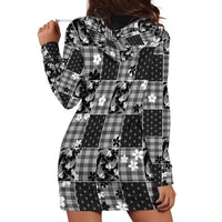 Black Palaka Japanese Patterns Hoodie Dress Koi Fish Asanoha Sakura Patchwork Stylized LT14 - Polynesian Pride