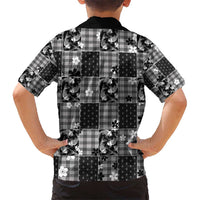 Black Palaka Japanese Patterns Kid Hawaiian Shirt Koi Fish Asanoha Sakura Patchwork Stylized LT14 - Polynesian Pride