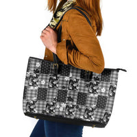 Black Palaka Japanese Patterns Leather Tote Bag Koi Fish Asanoha Sakura Patchwork Stylized LT14 Black - Polynesian Pride