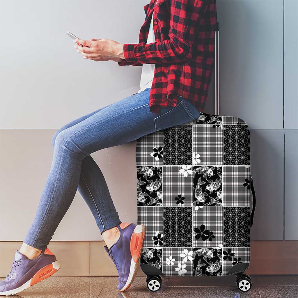Black Palaka Japanese Patterns Luggage Cover Koi Fish Asanoha Sakura Patchwork Stylized LT14 - Polynesian Pride