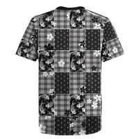 Black Palaka Japanese Patterns Rugby Jersey Koi Fish Asanoha Sakura Patchwork Stylized LT14 - Polynesian Pride