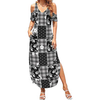 Black Palaka Japanese Patterns Summer Maxi Dress Koi Fish Asanoha Sakura Patchwork Stylized LT14 Women Black - Polynesian Pride