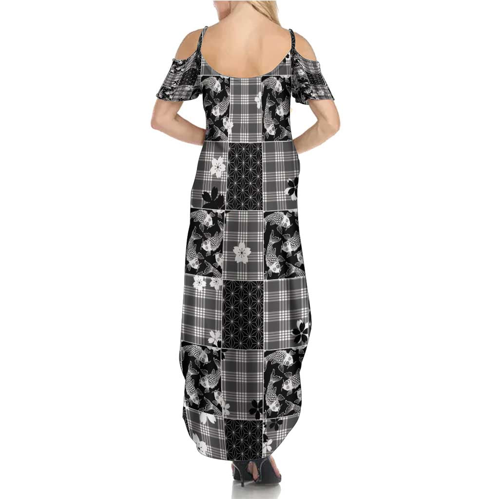 Black Palaka Japanese Patterns Summer Maxi Dress Koi Fish Asanoha Sakura Patchwork Stylized LT14 - Polynesian Pride