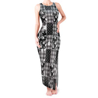 Black Palaka Japanese Patterns Tank Maxi Dress Koi Fish Asanoha Sakura Patchwork Stylized LT14 Women Black - Polynesian Pride