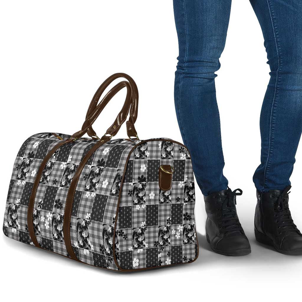 Black Palaka Japanese Patterns Travel Bag Koi Fish Asanoha Sakura Patchwork Stylized LT14 - Polynesian Pride