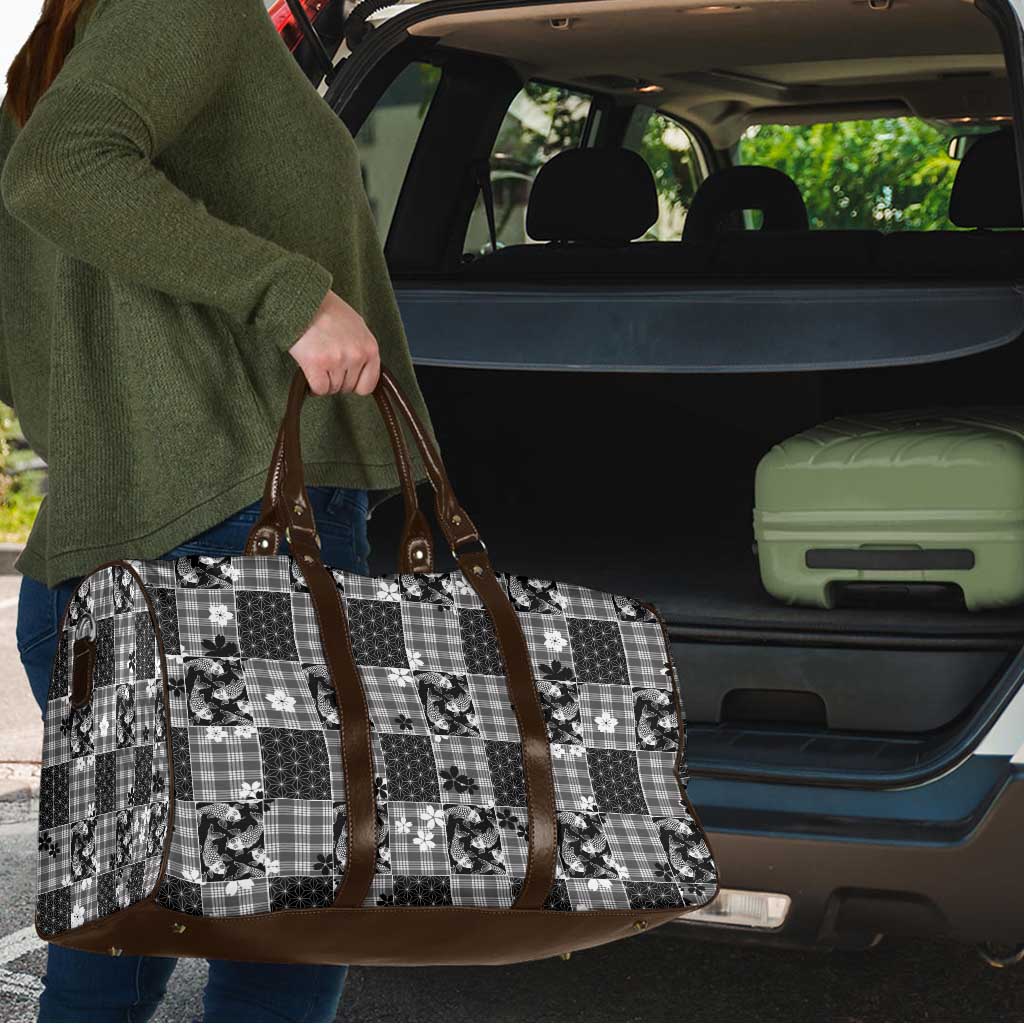 Black Palaka Japanese Patterns Travel Bag Koi Fish Asanoha Sakura Patchwork Stylized LT14 - Polynesian Pride