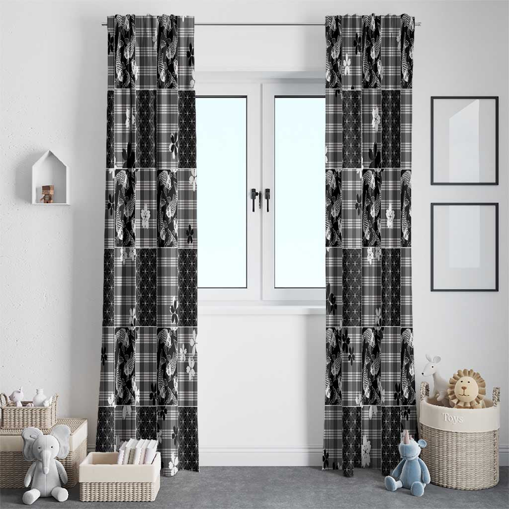 Black Palaka Japanese Patterns Window Curtain Koi Fish Asanoha Sakura Patchwork Stylized LT14 - Polynesian Pride