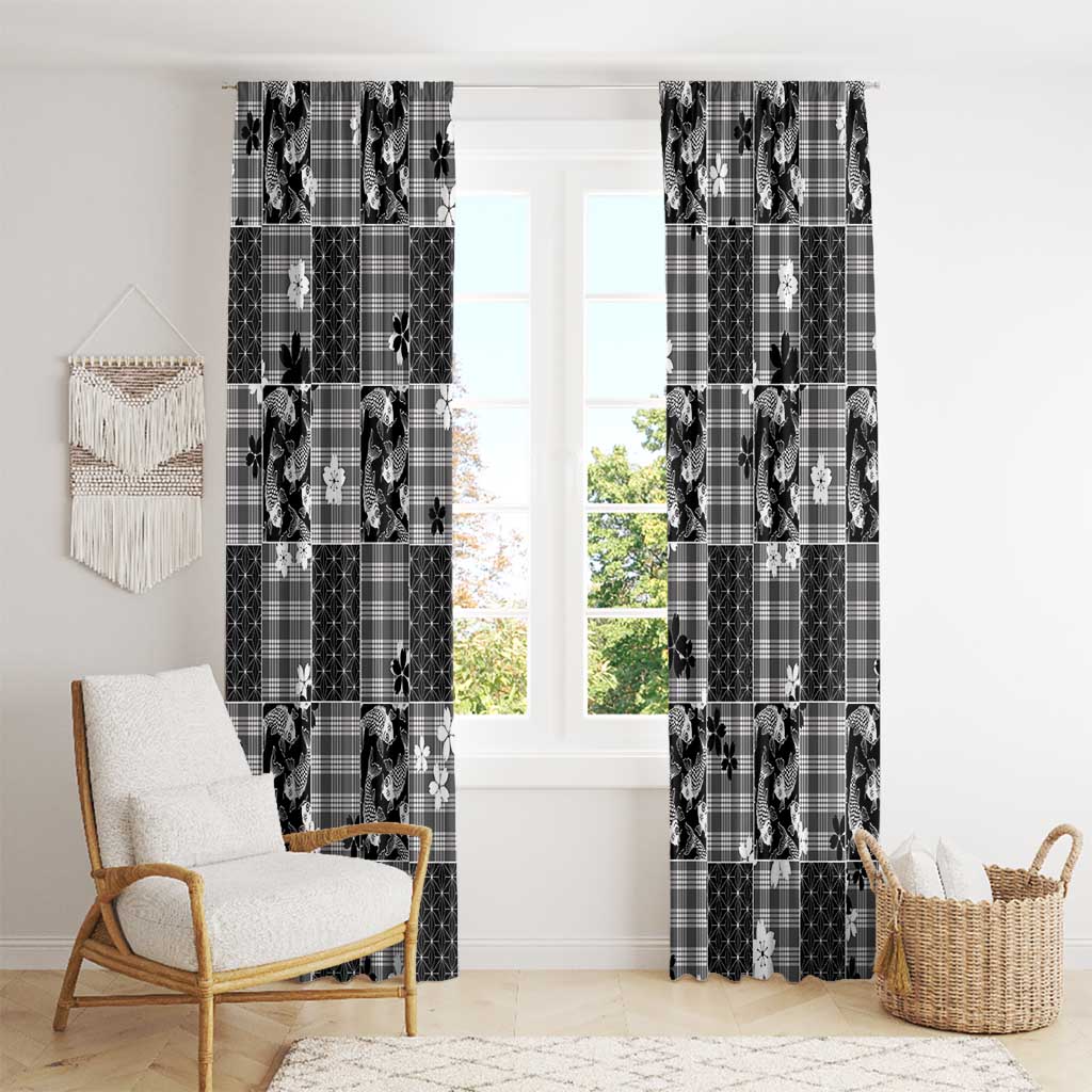 Black Palaka Japanese Patterns Window Curtain Koi Fish Asanoha Sakura Patchwork Stylized LT14 - Polynesian Pride