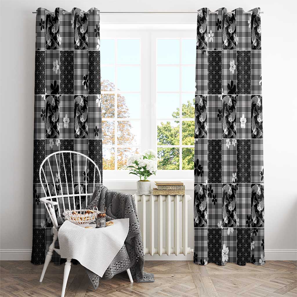 Black Palaka Japanese Patterns Window Curtain Koi Fish Asanoha Sakura Patchwork Stylized LT14 - Polynesian Pride