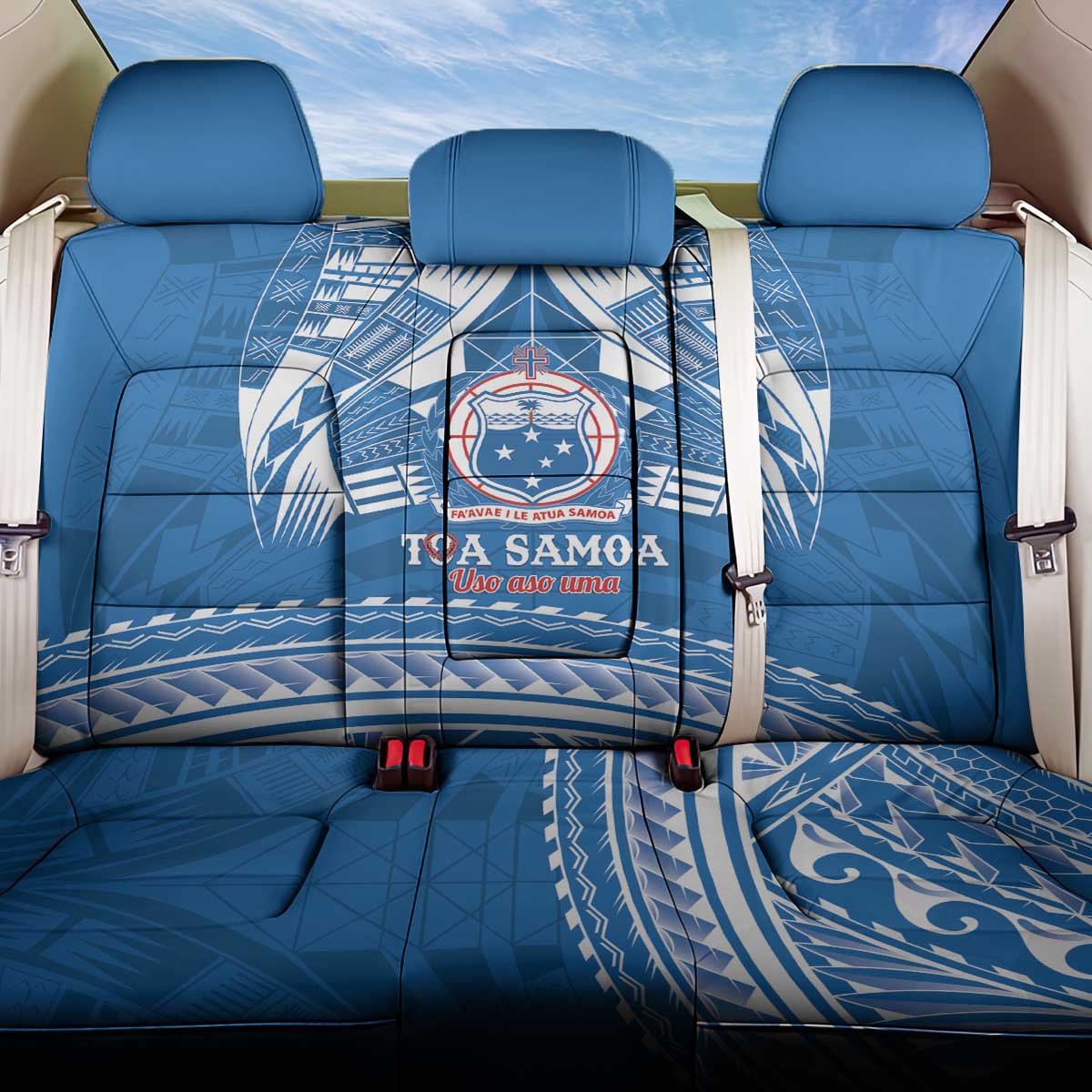 Toa Samoa Rugby Custom Back Car Seat Cover Uso aso uma Samoan Pattern Blue LT14 One Size Blue - Polynesian Pride